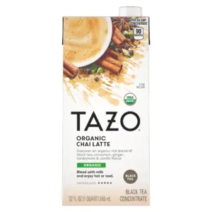 TAZO Organic Chai Latte Black Tea Concentrate | Enjoy Hot or Iced | 32 Ounce Carton | Single