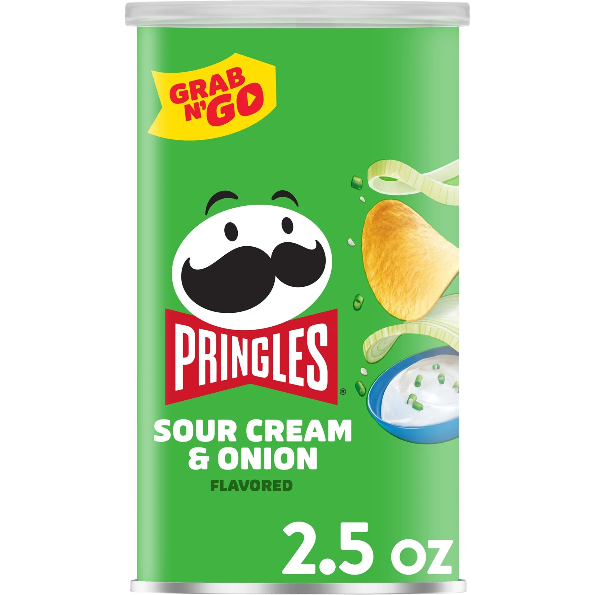 Pringles Sour Cream & Onion Potato Crisps Chips | Lunch Snacks | 2.5 Ounce Canister | Single