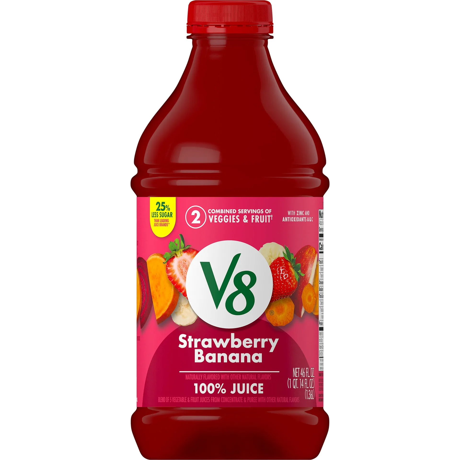V8 Strawberry Banana 100% Fruit & Vegetable Juice | 46 fl Ounce Bottle