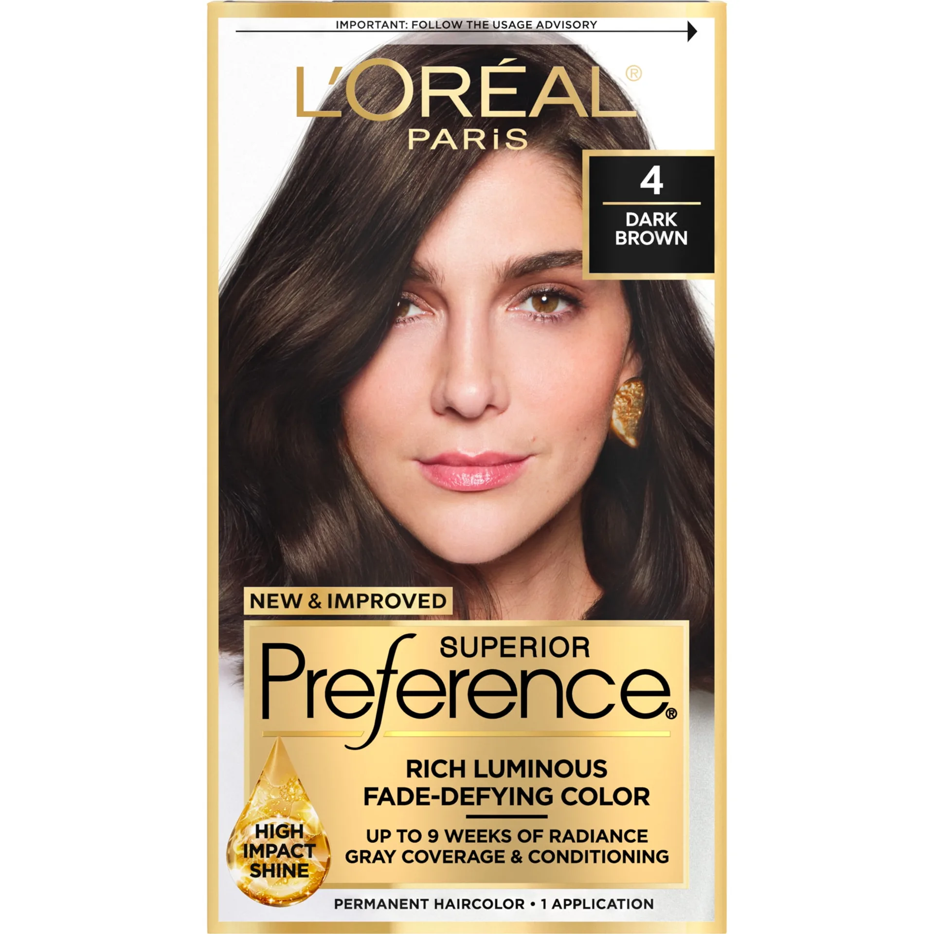 L'Oreal Paris Superior Preference Fade-Defying Permanent Hair Color | 4 Dark Brown | 1 Kit