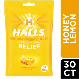 HALLS Relief Honey Lemon Cough Drops | 30 Drops | 1