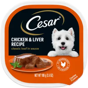 Cesar Classic Loaf Inch Sauce Chicken & Liver Recipe Wet Dog Food | 3.5 Ounce Tray | Chicken & Liver