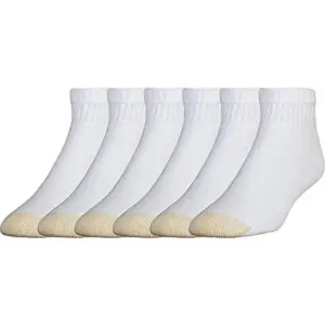 Gold Toe Adult Men's 656P Cushioned Cotton Quarter Socks | 6 Pack (White Extended) | 12-16