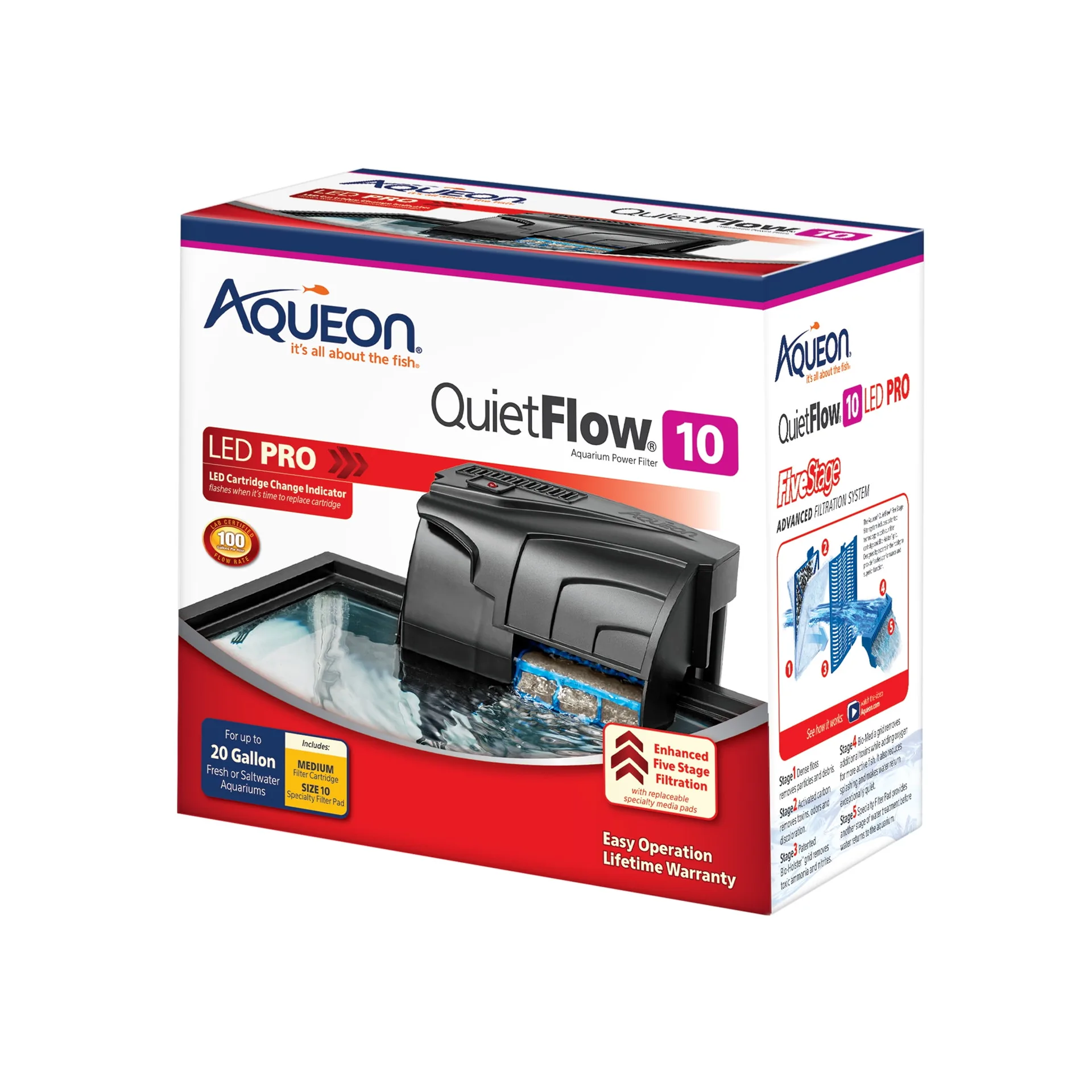 Aqueon QuietFlow LED PRO Aquarium Power Filter Size 10 (Premium Edition)