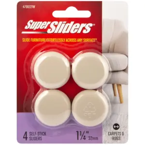 Super Sliders. 1-1/4 inch wide Round Self Stick Furniture Sliders. Beige | 4 Pack | Single