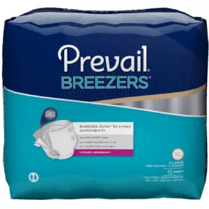 Prevail Breezers Briefs | Incontinence | Disposable | Ultimate Absorbency | Extra Large | 15 Count | 15 Packs | 15 Total