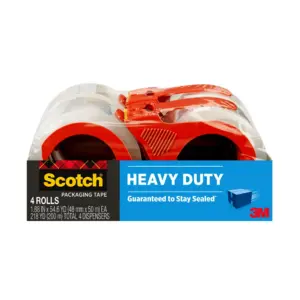 Scotch Heavy Duty Packaging Tape with Dispenser | 3 Core | Clear | 1.88 Inch x 54.6 yds | 4 Pack