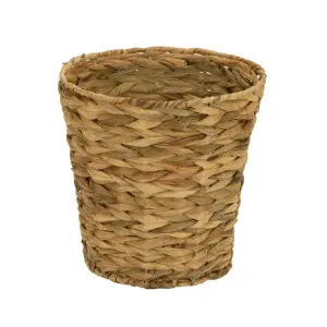 Household Essentials Wicker Waste Basket | Woven Leaf Basket with Wire Frame | Trash Bin or Storage Basket for Bedroom | Bathroom | Office & More | Stained Hyacinth