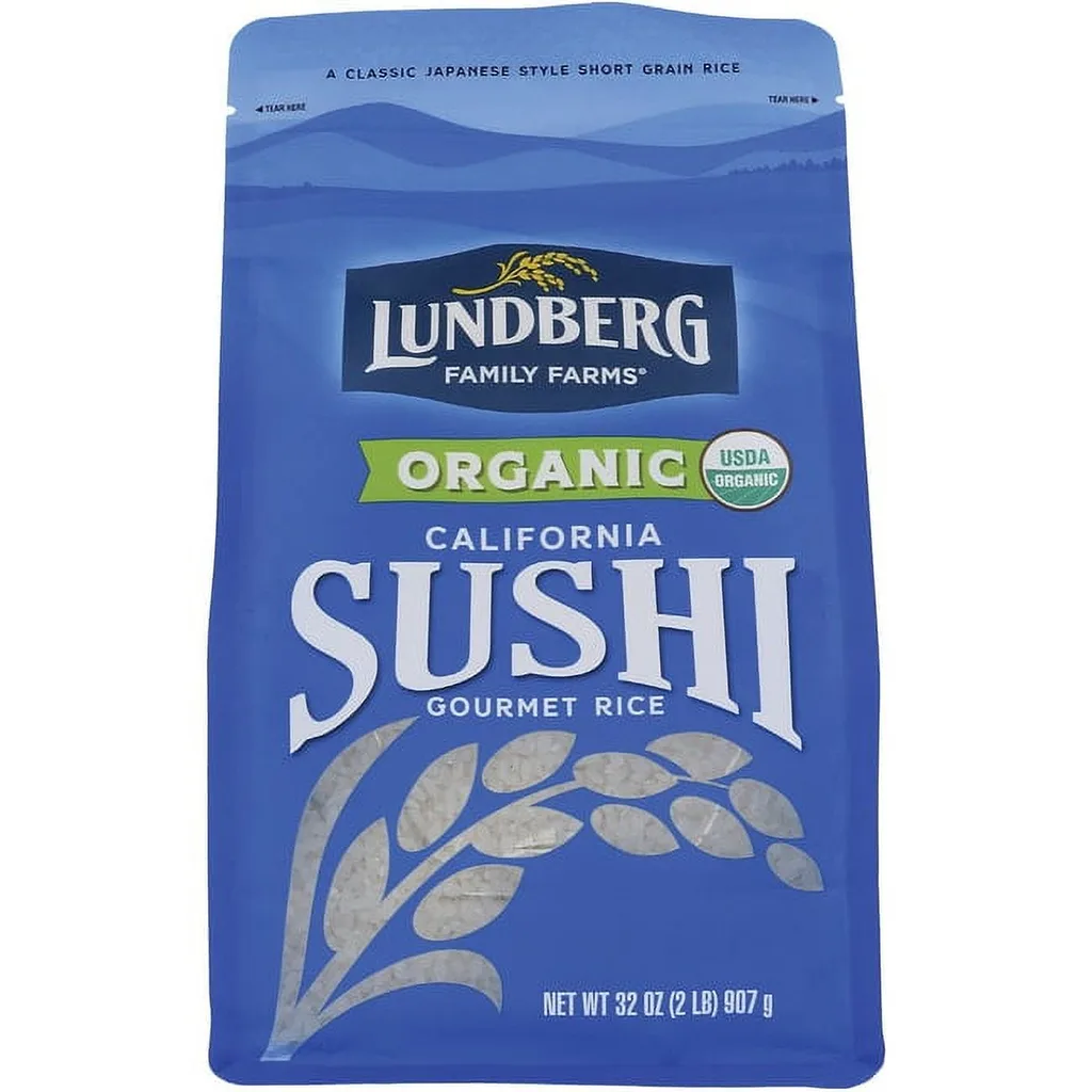 Lundberg Organic California Sushi Rice | Short Grain Rice | White Japanese-Style Sticky Rice for Perfect Sushi Rolls | Rice Bowls | & Mochi | White Rice Grown Inch California | 32 Ounce