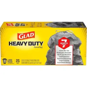 Glad ForceFlex Heavy Duty Large Trash Bags | Hold 80+ lb | 30 Gal | 25 Ct (Package May Vary) ( Pack of 2 )