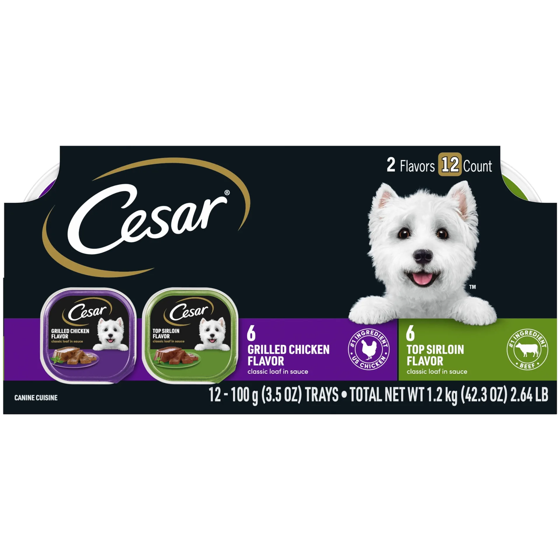 Cesar Classic Loaf Inch Sauce Wet Dog Food Variety Pack | 3.5 Ounce Trays (12 Pack) | 1