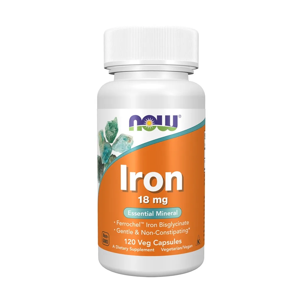 NOW Supplements | Iron 18 mg | Non-Constipating* | Essential Mineral | 120 Veg Capsules