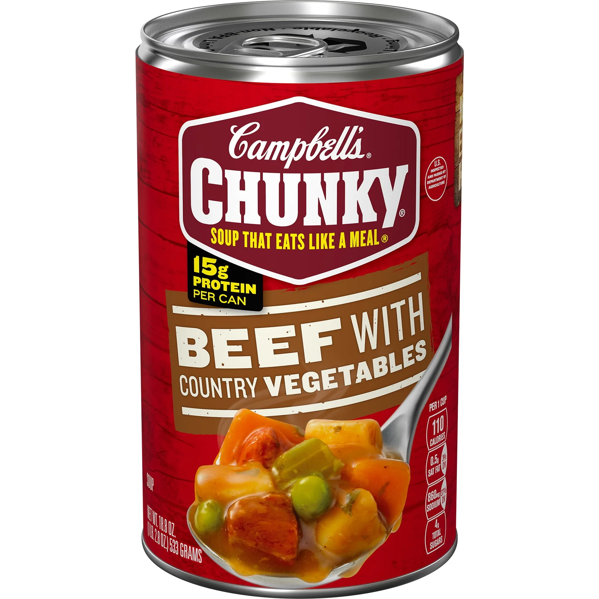 Campbells Chunky Soup | Ready to Serve Beef Soup with Country Vegetables | 18.8 Ounce Can | Single