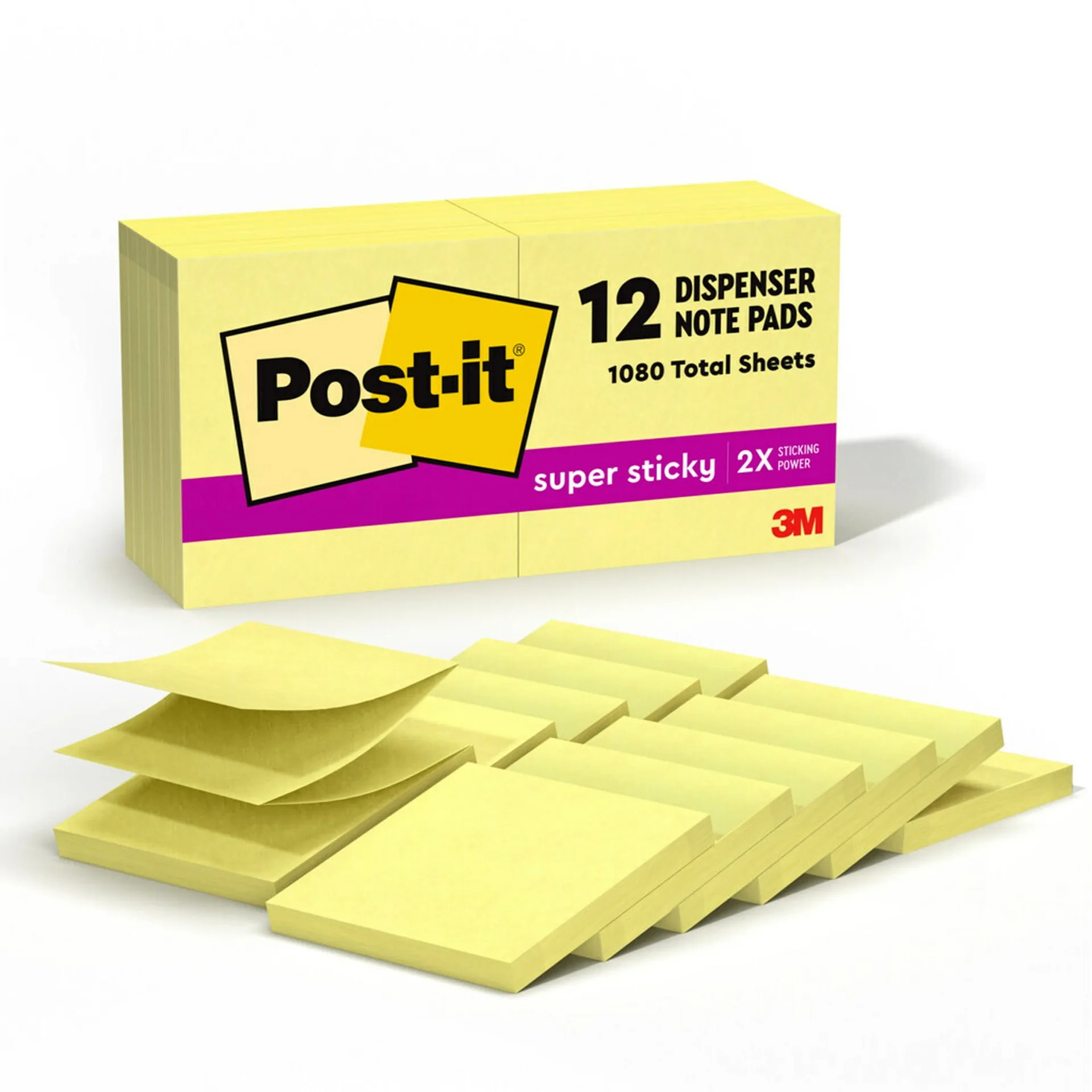 Post-it Super Sticky Dispenser Pop-up Notes | 3 Inch x 3 Inch | Canary Yellow | 12 Pads