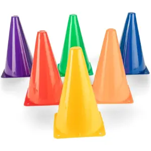 Champion Sports High Visibility Plastic Cone for Athletics & Social Distancing | Assorted Colors | 9 Inch Set | 5 Inch | Fluorescent Orange