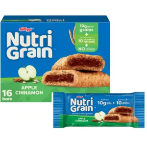 Kellogg's Nutri-Grain Apple Cinnamon Chewy Breakfast Bars | Made with 10g Whole Grains | 20.8 Ounce | 16 Count | Single