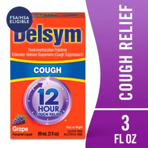 Delsym Adult 12 hour Cough Relief Suppressing Liquid Medicine | Grape Flavor | 3 fl Ounce