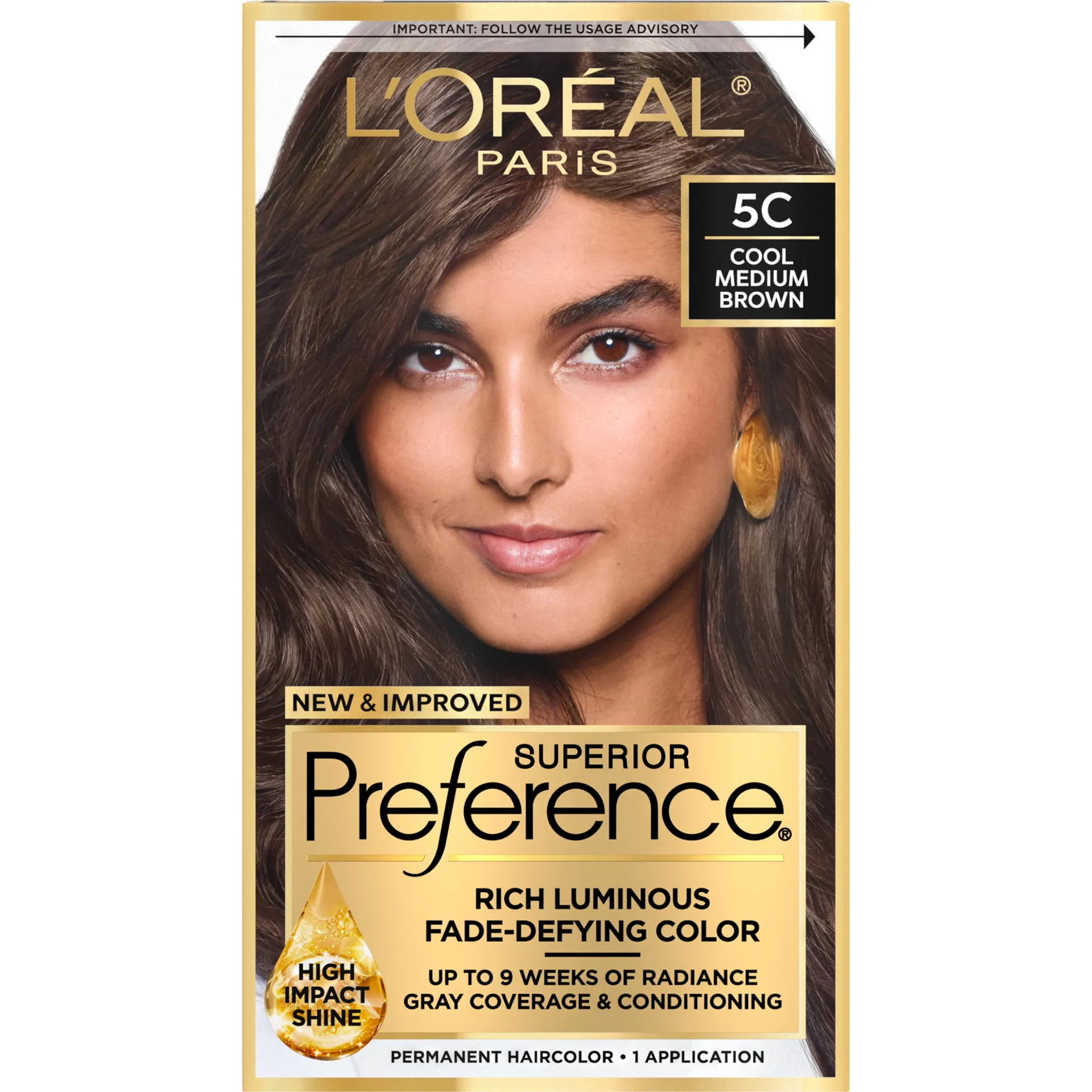 L'Oreal Paris Superior Preference Fade-Defying Permanent Hair Color | 5 Medium Brown | 1 Kit