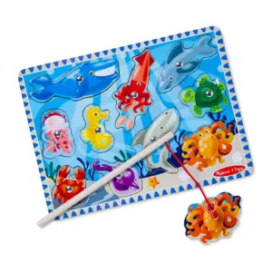 Melissa and Doug Magnetic Wooden Fishing Game and Puzzle With Wooden Ocean Animal Magnets