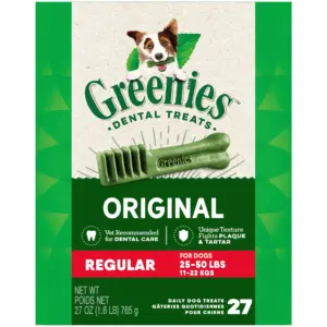 Greenies Original Regular Natural Dental Care Dog Treats | 27 Ounce Pack (27 Treats)