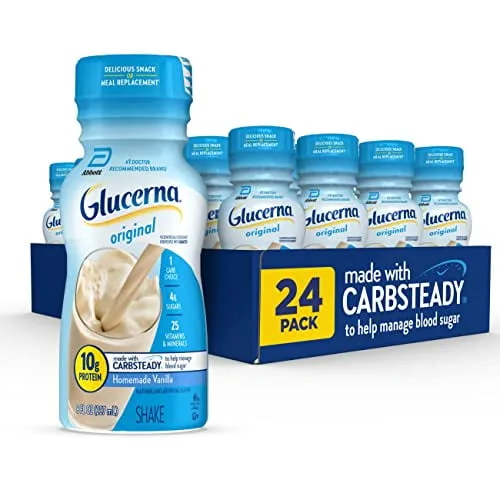 Glucerna Original Diabetic Protein Shake | Creamy Strawberry | 8 fl Ounce Bottle | 24 Count