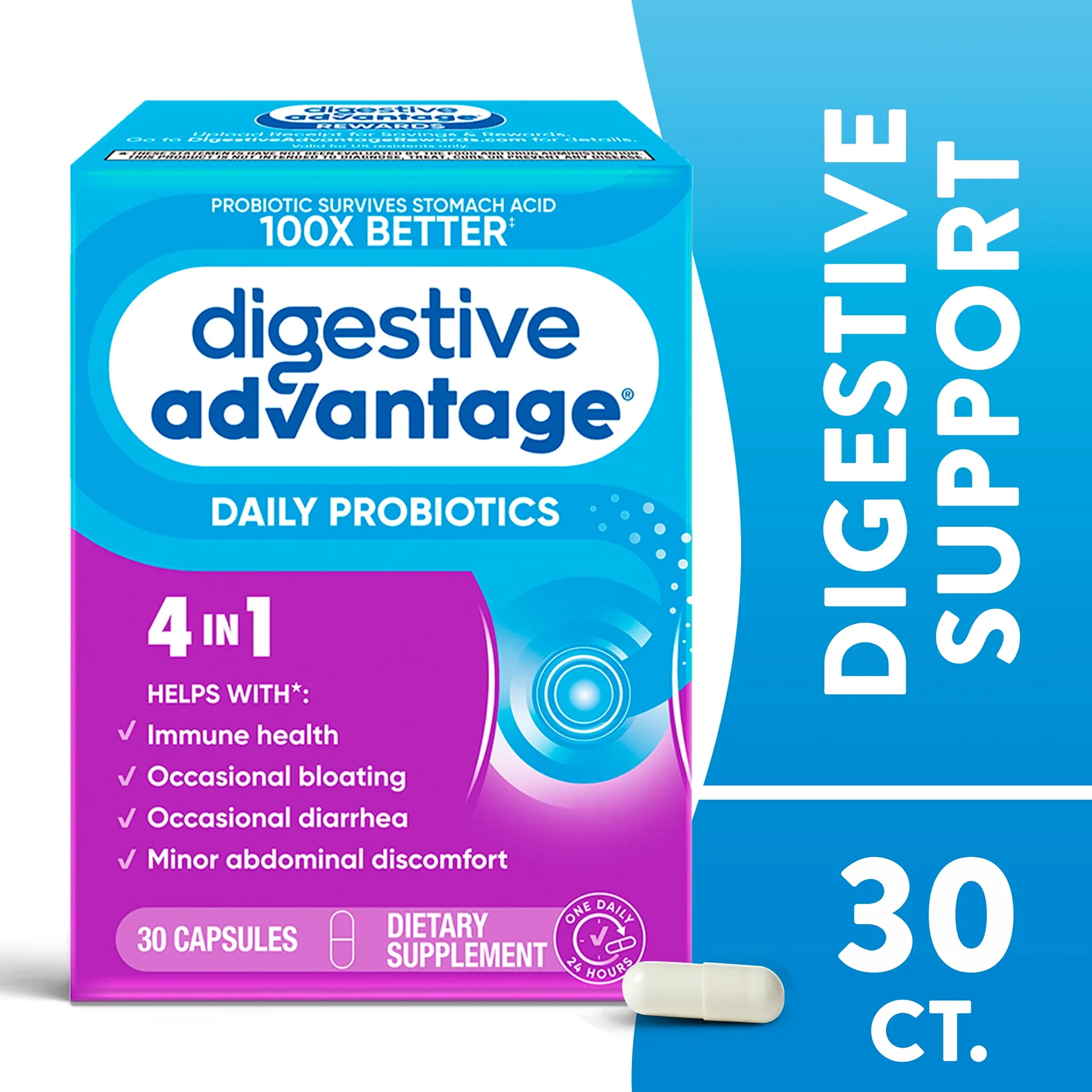Digestive Advantage Daily Probiotics For Women & Men | Supports Gut Health | 30 Capsules