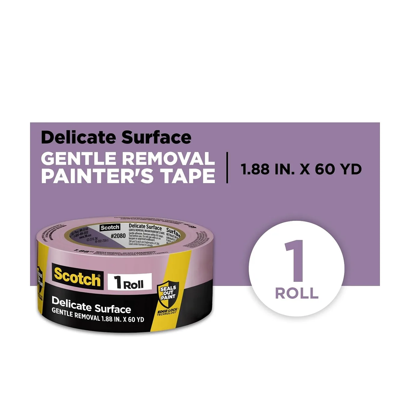 Scotch Delicate Surface Painter's Tape | 1.88 Inch x 60 yd | Purple | 1 Roll