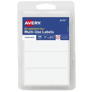 Avery Multiuse Permanent Labels | 1 x 2-3/4 Rectangle Labels | White | Non-Printable | 128 Total (6113)