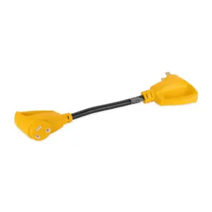 Camco Power Grip 18-inch 50 to 30-Amp Dogbone RV Electrical Adapter | 125 Volts 3750 Watts – 10/3-Gauge Wires | Yellow (55175) | 50M/30F | 50-Amp to 30-Amp