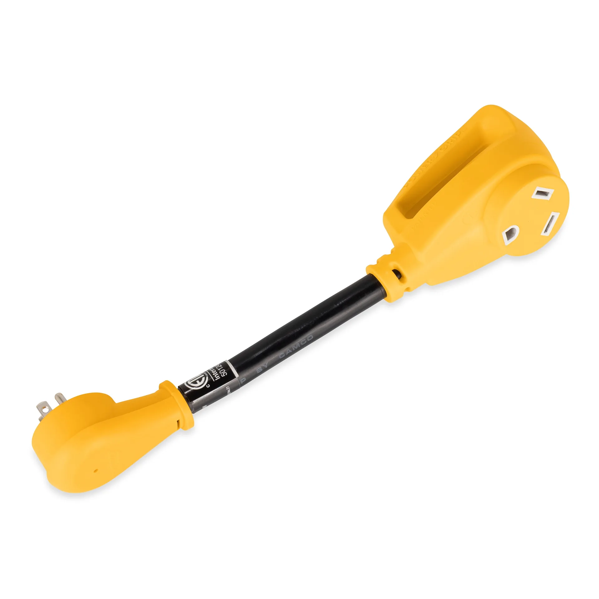 Camco Power Grip 12-inch Dogbone RV Electrical Adapter | 125Volts | 1875 Watts | PVC | Copper | Yellow (55165)