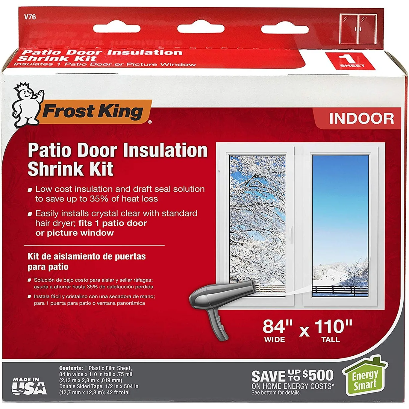 84 Inch. X 110 Inch. Clear Plastic Patio Indoor Shrink Window Kit