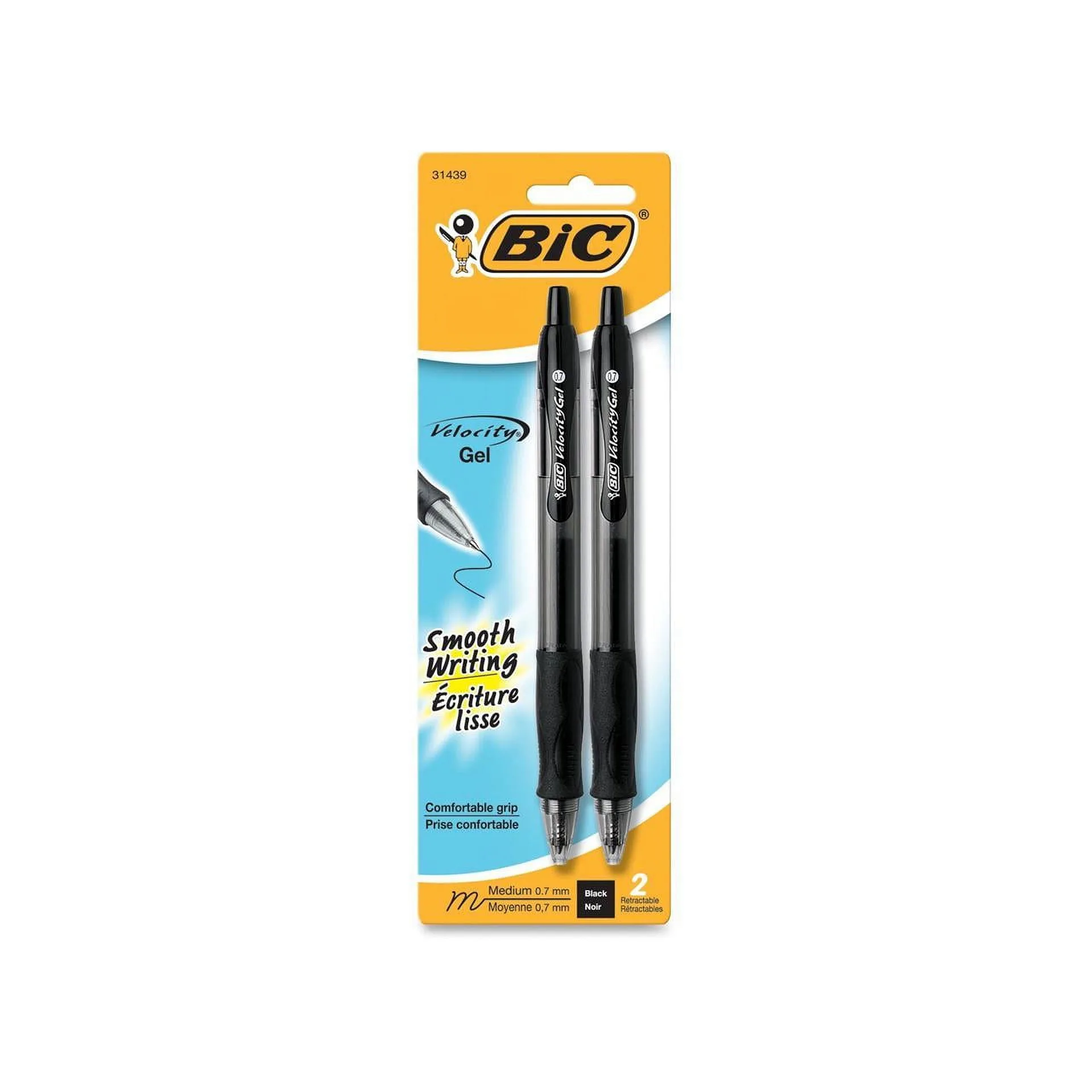 BIC Gelocity Original Retractable Gel Pen | Medium Point (0.7 Millimeters) | Black | 2-Count
