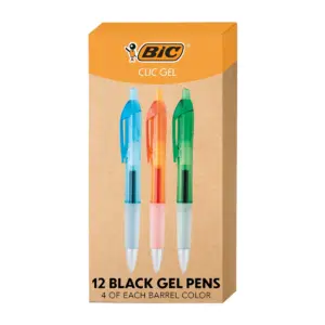 BIC Intensity Clic Black Gel Pens | Medium Point | 12-Count