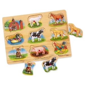 Melissa and Doug Farm Sound Puzzle | Wooden Peg Puzzle With Sound Effects (8 Pieces)