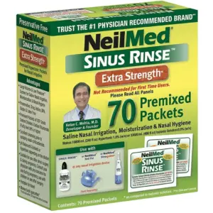 NeilMed Sinus Rinse Extra-Strength Premixed Saline Packets 70 count for Nasal Irrigation and Congestion Relief