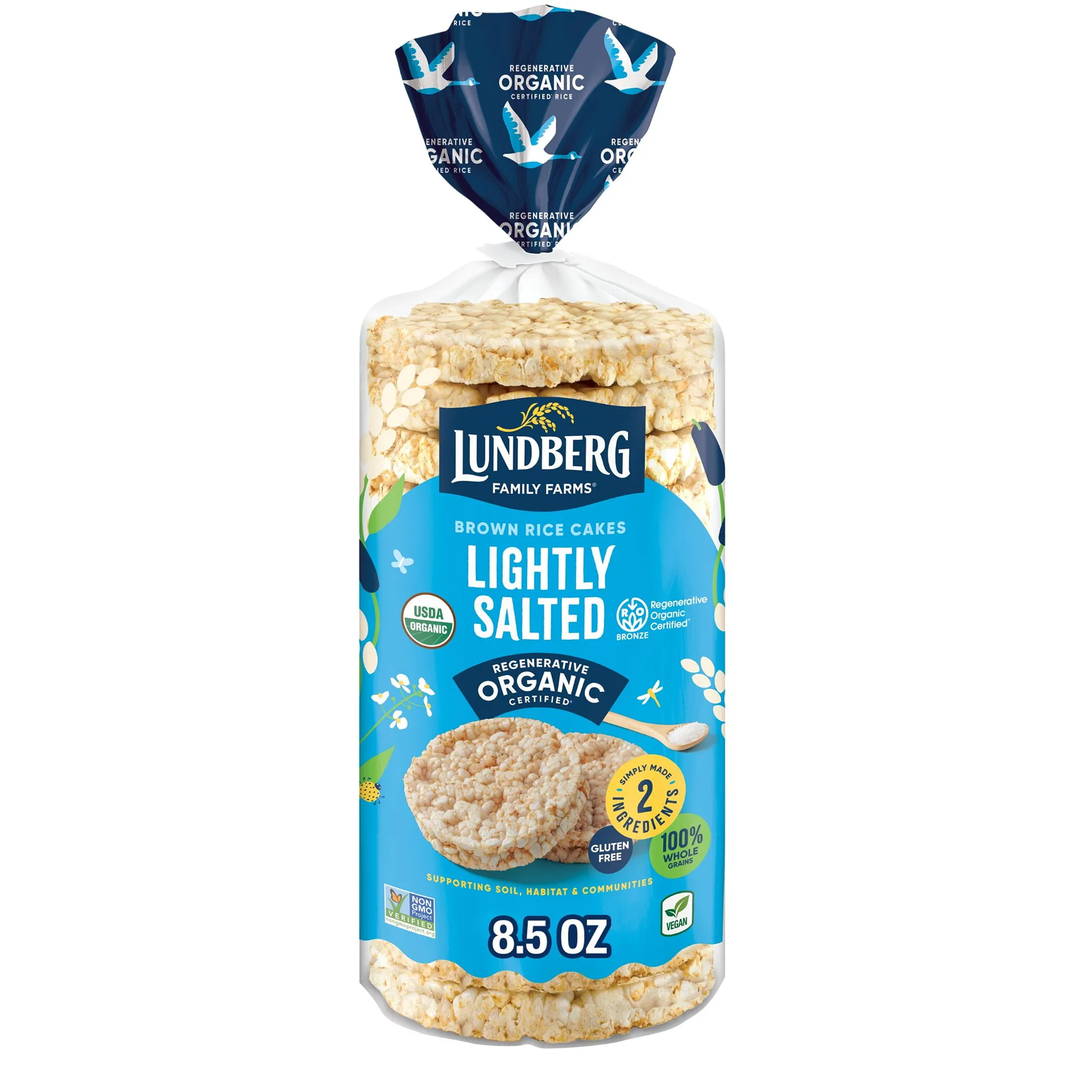 Lundberg Organic Brown Rice Cakes | Lightly Salted | Vegan | Gluten-Free | 8.5 Ounces
