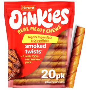 Hartz Oinkies Rawhide-Free Pig Skin Twists Real Smoked Flavor Dog Treats | 9.2oz (10 Count) | 1