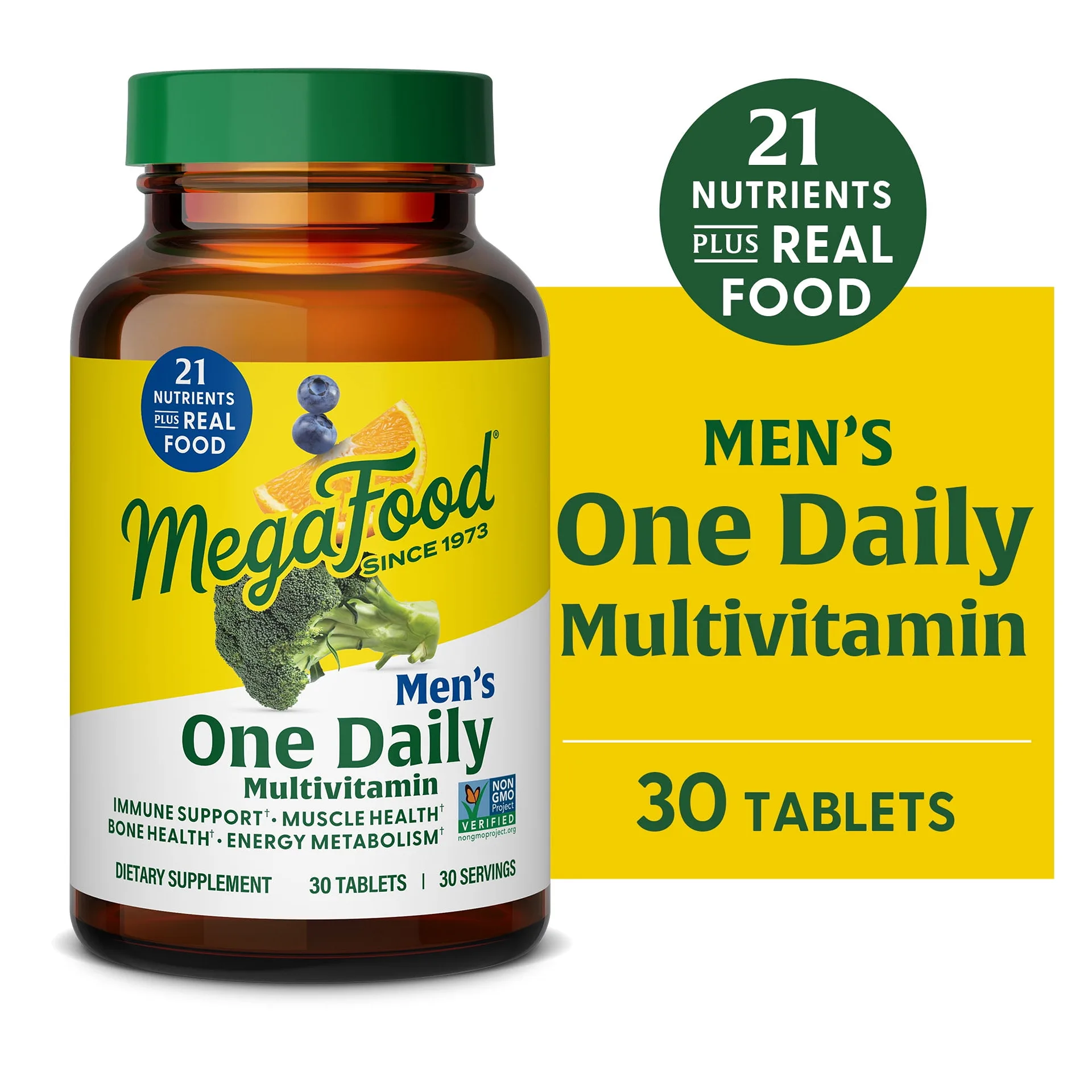 MegaFood Men's One Daily Multivitamin | Vitamins C | D3 | B12 | Energy Support | 30 Servings