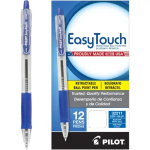 Pilot Easytouch Retractable Ballpoint Pen | Fine Point | Blue Ink | 12 Count