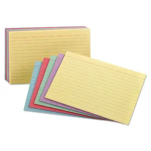 Oxford Ruled Index Cards | 5 x 8 | Blue/Violet/Canary/Green/Cherry | 100/Pack