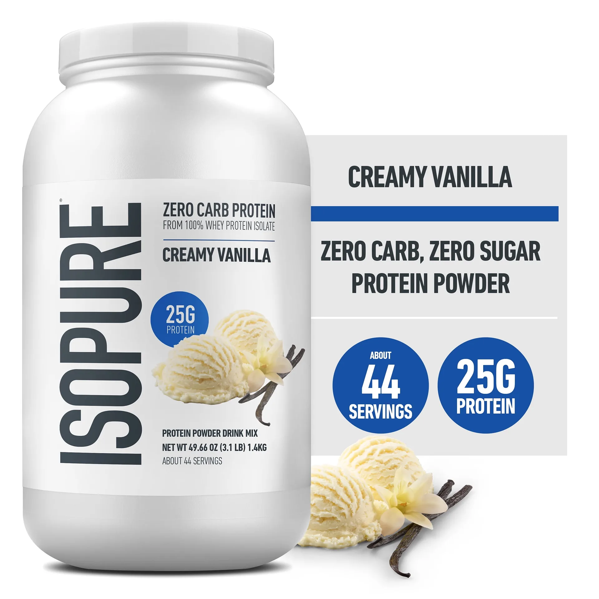 Isopure Zero Carb 100% Whey Protein Isolate Powder | Creamy Vanilla | 25g Protein | 15 Servings Tub