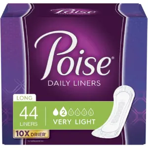 Poise Daily Incontinence Panty Liners | 2 Drop Very Light Absorbency | Long | 44 Count | 264