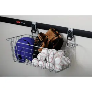 Rubbermaid Garage FastTrack Rail 24 Inch. Wire Basket | Storage Organizer | Satin Nickel | 1