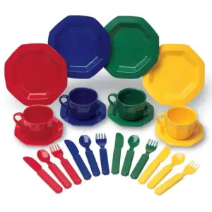 Learning Resources Play Dishes | Colorful Kitchen Toy Plate Set | 24 Piece Set | Ages 3+