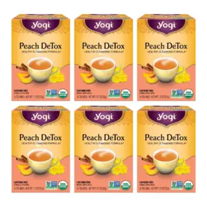 Yogi Tea Peach DeTox | Caffeine-Free Organic Herbal Tea | Wellness Tea Bags | 6 Boxes of 16 | 6 Pack