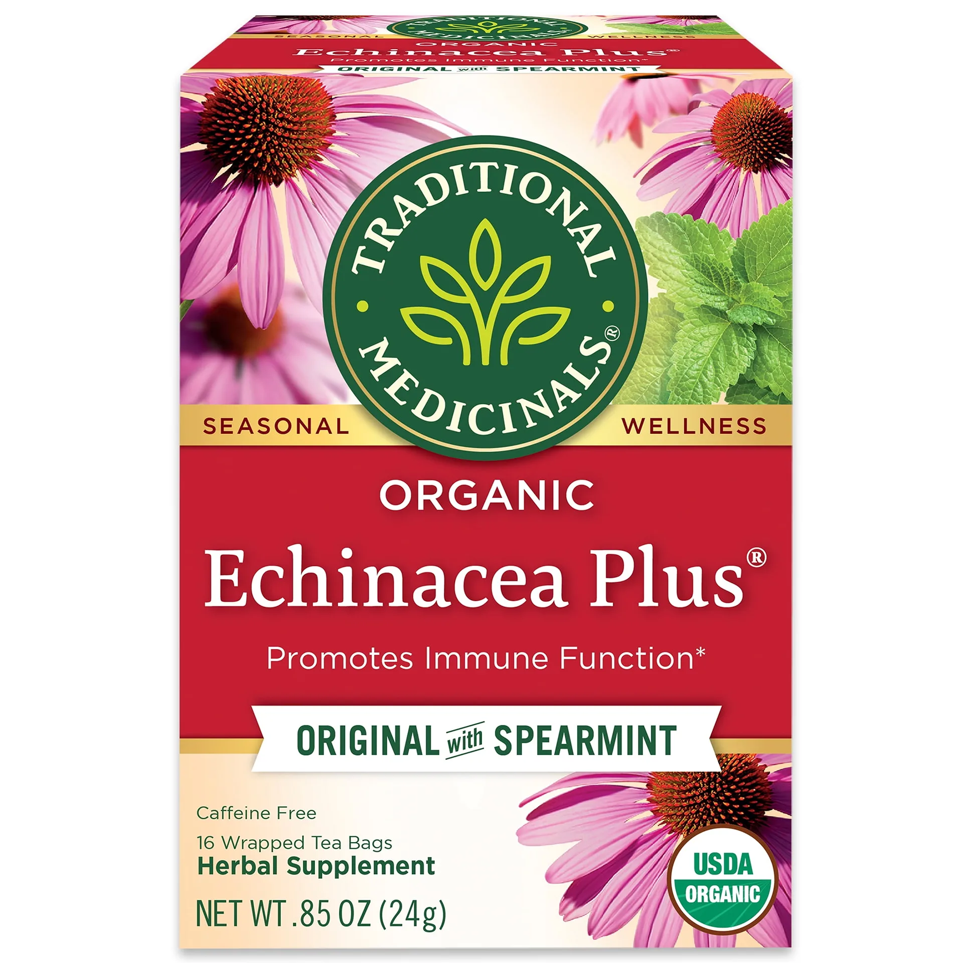 Medicinal Tea Tradicional | Organic Echinacea Plus | Bolsas Tea | 16 Unidades | Single