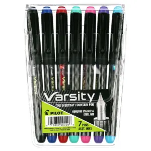 Pilot Varsity Premium Capped Fountain Pen | Medium Nib | Assorted Ink | 7 Count