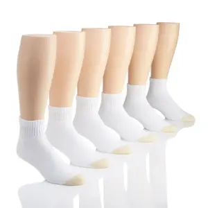 Gold Toe Adult Men's 656P Cushioned Cotton Quarter Socks | 6 Pack | 6-12.5 | White