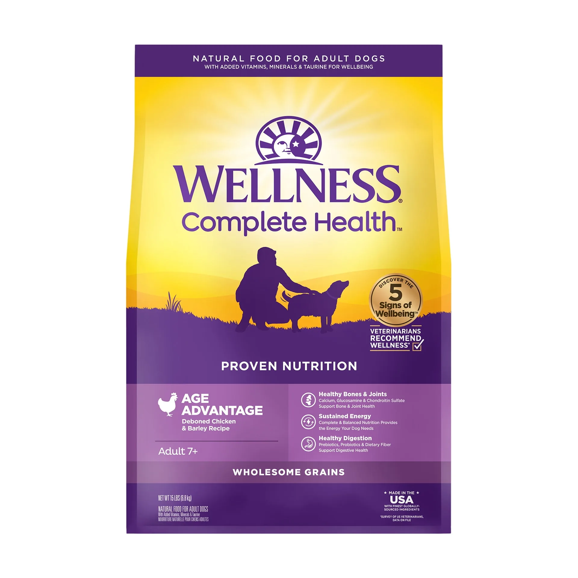 Wellness Complete Health Natural Senior Dry Dog Food | Chicken and Barley | 15-Pound Bag | 15 lbs
