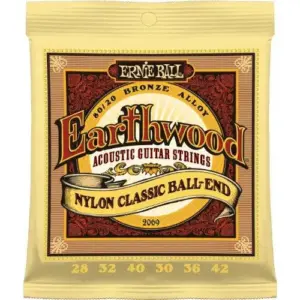 Ernie Ball Earthwood Folk Nylon | Clear & Gold with Ball End | 80/20 Bronze Acoustic Guitar Strings 3 Pack | 28-42 Gauges